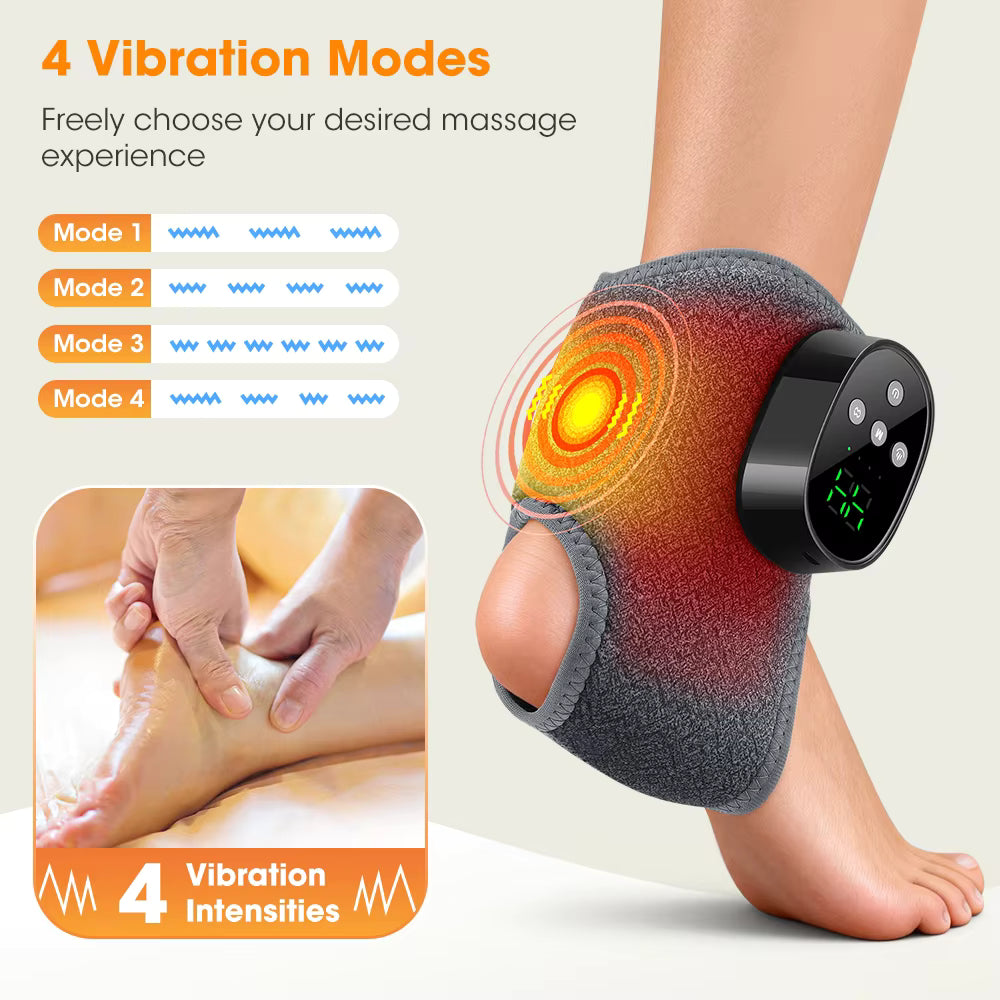 Electric Thermal Ankle Massager Wrap with Heated Vibration & 4-Stage Temperature Control