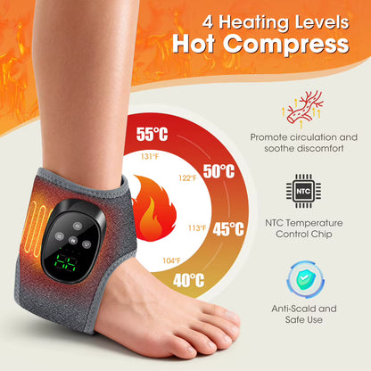 Electric Thermal Ankle Massager Wrap with Heated Vibration & 4-Stage Temperature Control