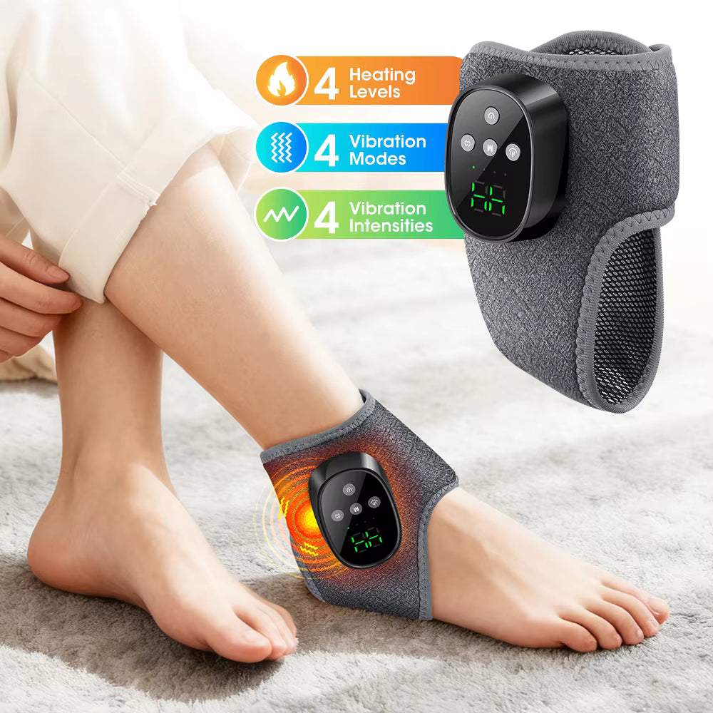Electric Thermal Ankle Massager Wrap with Heated Vibration & 4-Stage Temperature Control