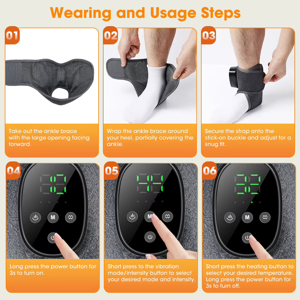 Electric Thermal Ankle Massager Wrap with Heated Vibration & 4-Stage Temperature Control