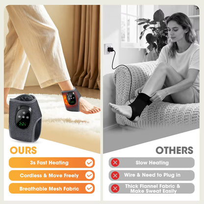 Electric Thermal Ankle Massager Wrap with Heated Vibration & 4-Stage Temperature Control
